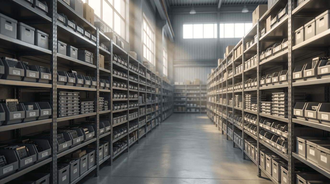 Pallet racking aisle with labeled storage locations